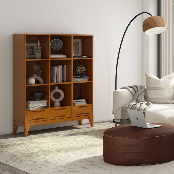 English Elm Harper Cube Storage Unit With Drawers - Versatile Mid-Century Modern Design In Teak Brown Finish B136P158713