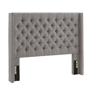 Homelegance By Top-Line Thorin Wingback Button Tufted Linen Fabric Headboard Grey Linen