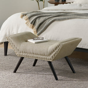 English Elm Christopher Knight Home® - Modern Button Tufted Sitting Bench with Nailhead Trim and Birch Wood Legs — Upholstered Accent Ottoman for Entryway or Living Room Seating Beige 54753.00ALM