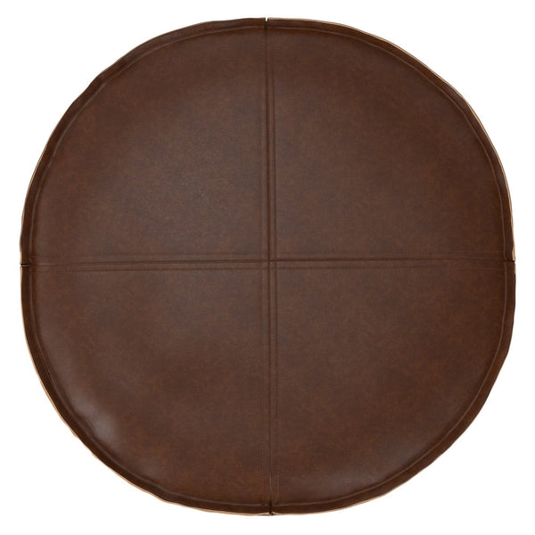 English Elm Brody - Versatile 20" Round Pouf In Distressed Dark Brown Vegan Leather For Stylish Comfort & Function B136P159284