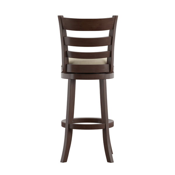 Homelegance By Top-Line Wyatt Ladder Back Linen Swivel 29-inch Height Bar Stool Beige Rubberwood