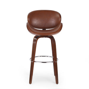 English Elm Christopher Knight Home® - 30" Mid-Century Modern Upholstered Swivel Barstool with Beech Frame, Concave Seat, Easy-Clean Leather Finish Brown 67493.00PUCOGN
