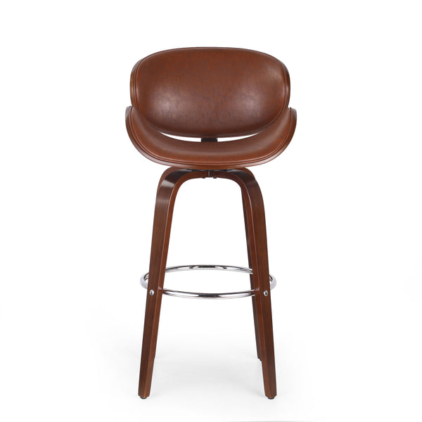 English Elm Christopher Knight Home® - 30" Mid-Century Modern Upholstered Swivel Barstool with Beech Frame, Concave Seat, Easy-Clean Leather Finish Brown 67493.00PUCOGN
