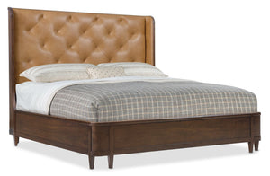 Hooker Furniture Archives Queen Leather Bed With Figured Walnut Veneers, Shelter-Style Design And Tufted Top-Grain Headboard 86.50 L x 80.00W x 64.00H 6123-90866-89