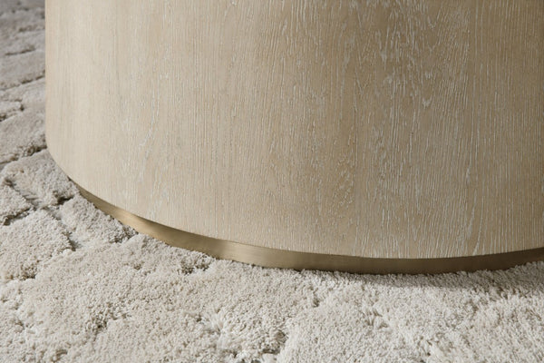 Hooker Furniture Cascade Round Cocktail Table — 42" Oak Veneer Top, Wire-Brushed Taupe Finish & Champagne Base On Casters 6120-80310-80