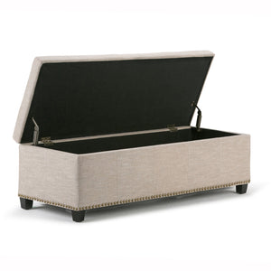 English Elm Kingsley Large Storage Ottoman in Natural Linen Look Fabric with Nailhead Trim & Child-Safe Hinge B136P159920