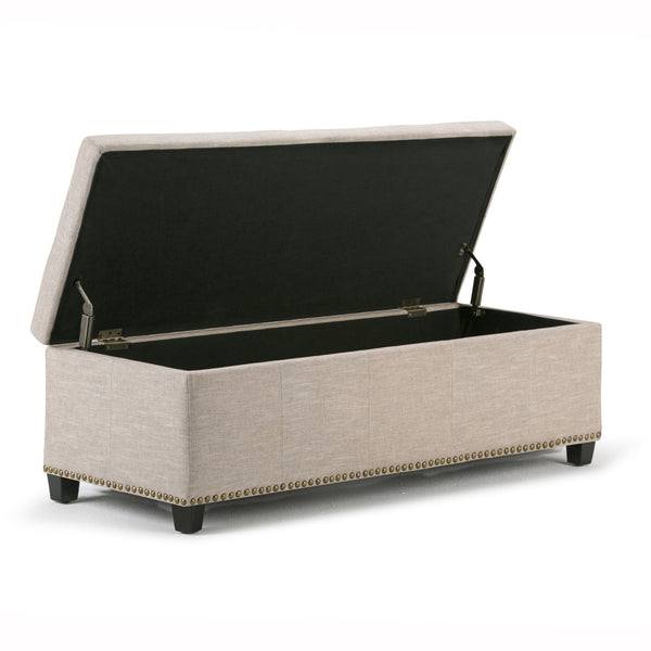 English Elm Kingsley Large Storage Ottoman in Natural Linen Look Fabric with Nailhead Trim & Child-Safe Hinge B136P159920