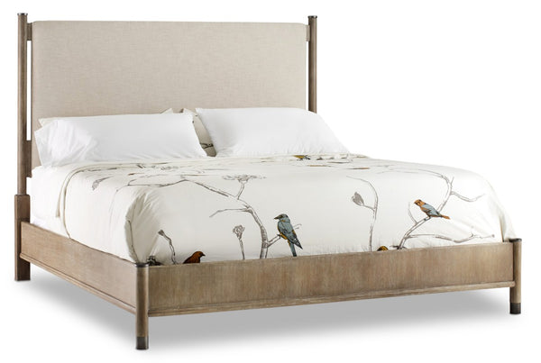 Hooker Furniture Affinity Queen Upholstered Bed With Kurtz Linen Headboard And Greige Oak Veneer For Elegant Comfort 87.75 L x 81.50W x 64.25H 6050-90966-GRY