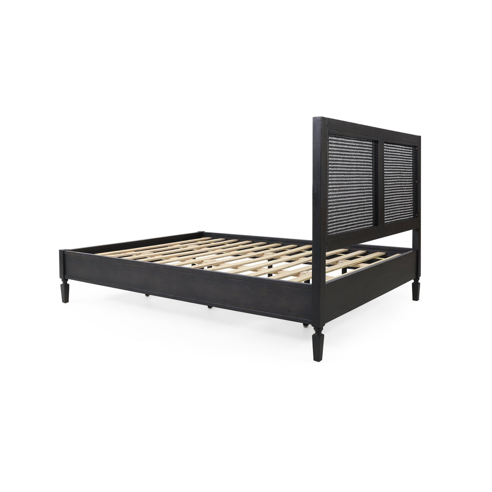 English Elm Balikos Acacia Wood Queen Bed with Woven Cane Headboard for Bohemian Bedrooms 71929.00DGRY-Q-FULL BED