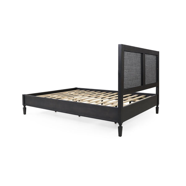 English Elm Balikos Acacia Wood Queen Bed with Woven Cane Headboard for Bohemian Bedrooms 71929.00DGRY-Q-FULL BED
