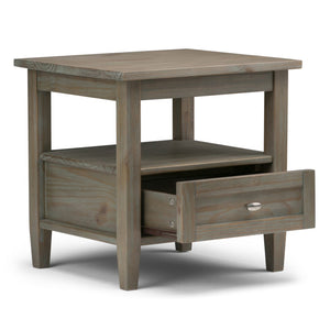English Elm Warm Solid Wood 20-Inch Transitional End Table In Distressed Grey - Stylish Storage For Any Room B136P159706-GIGA