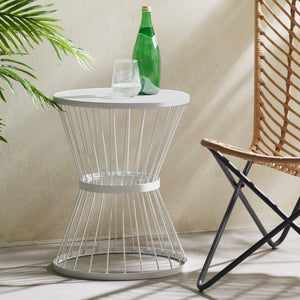 English Elm Lassen Outdoor Side Table Sculptural Hourglass Frame Compact Patio Accent 62073.00WHI