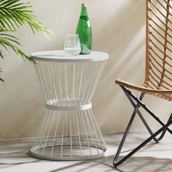 English Elm Lassen Outdoor Side Table Sculptural Hourglass Frame Compact Patio Accent 62073.00WHI