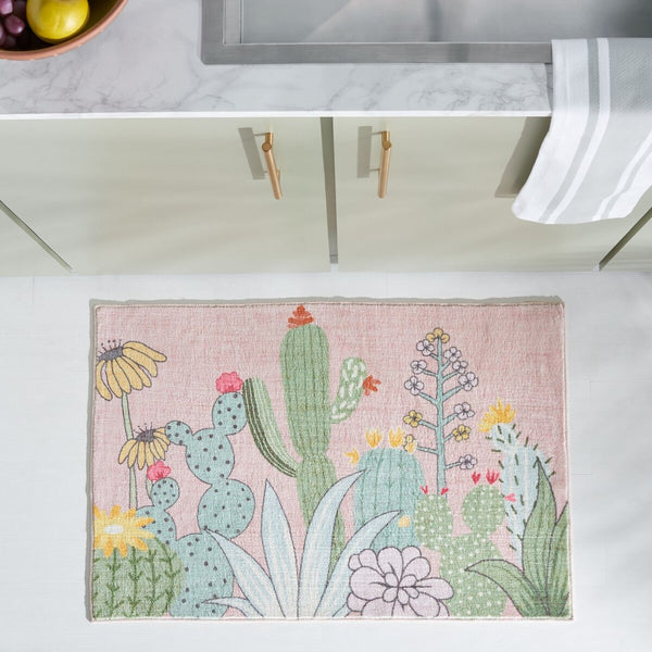 Safavieh Door And Kitchen Mat 373 Power Loomed Washable Rug Pink / Green DKM373U-3