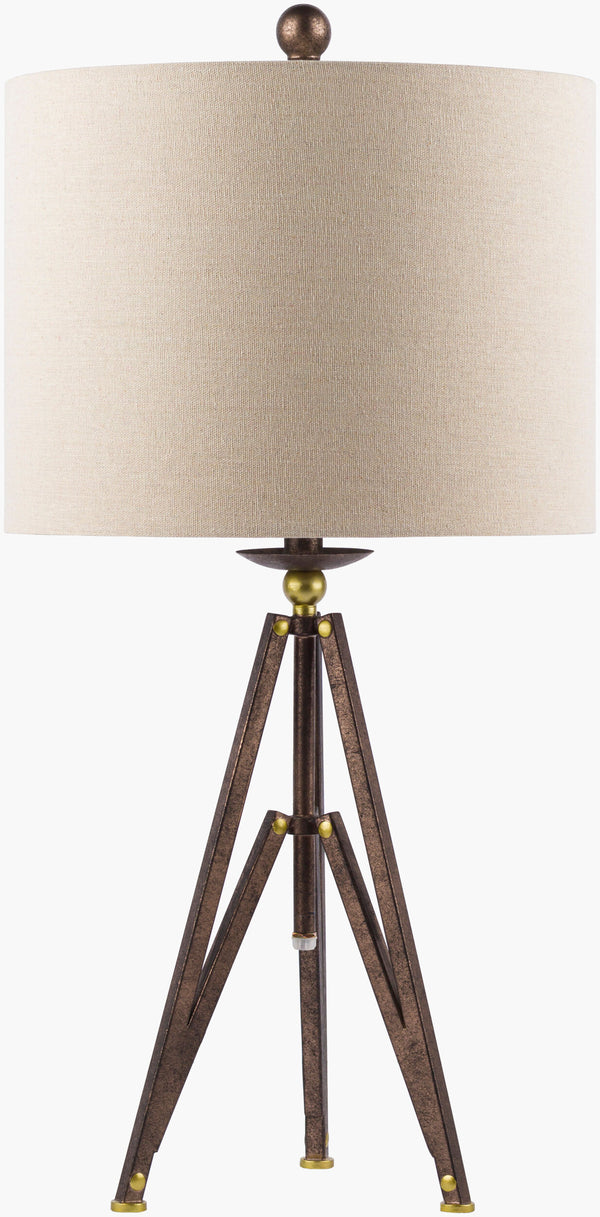 Surya Durkin Table Lamp - 27" Elegant Accent Lighting With Metal Base & Linen Shade For Classic Decor Body, Metallic ,Bronze,Shade (Outside), Beige,Shade (Inside), Yellow,Finial, Metallic ,Bronze,Harp, Metallic ,Brass,Cord, Translucent Iron,Linen,Polyester,Iron Dkn-001