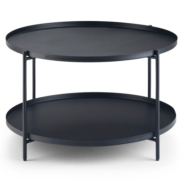 English Elm Monet Metal Coffee Table - Sleek Black Industrial Design With Reversible Tray & Open Shelf Storage B136P158946