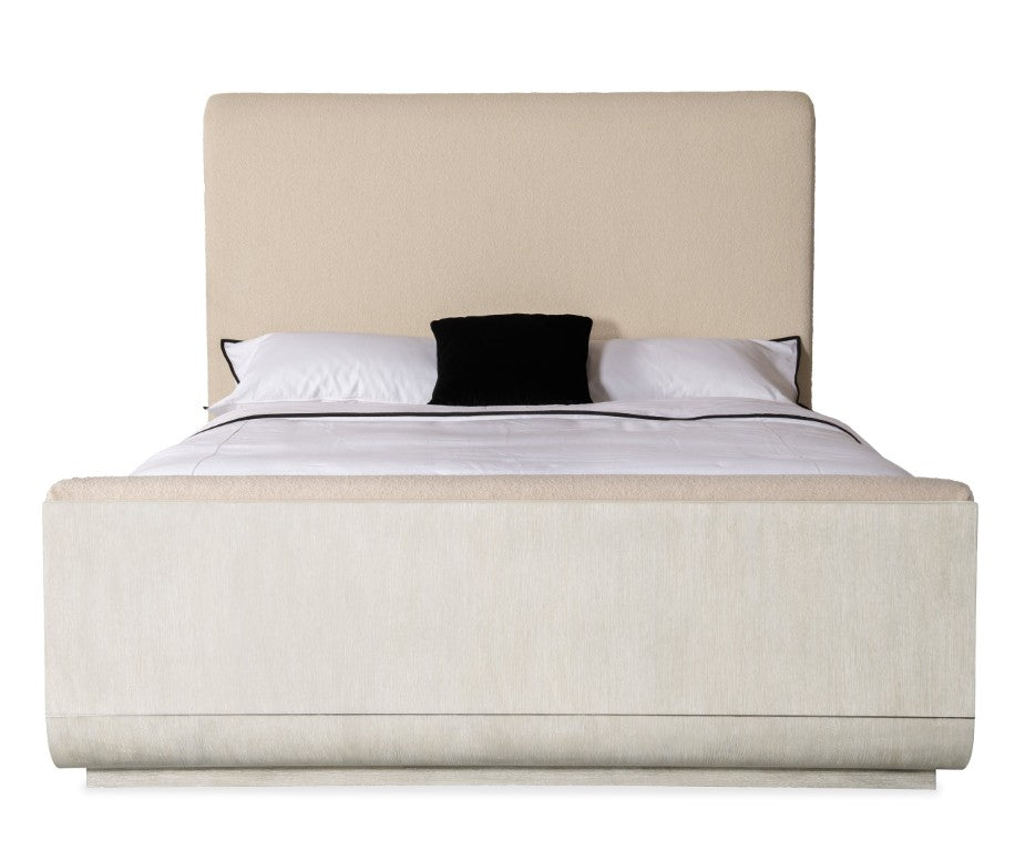 Hooker Furniture Modern Mood Queen Upholstered Panel Bed With Floating Silhouette, Inverness Fabric, Oak Trim & Luxe Accents Beige 6850-90950-80