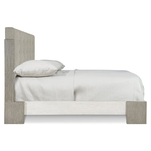 Bernhardt Bernhardt Upholstered Button-Tufted Queen Bed — Rustic Modern Acacia Frame, Linen & Light Shale Finish K1651