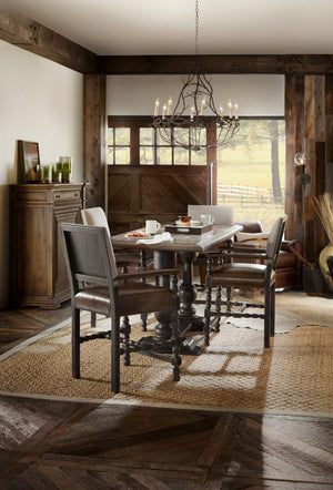 Hooker Furniture Balcones Rustic Friendship Table 60" With Removable Leaves, Adjustable Height, Two-Tone Distressed Charm 5960-75206-BRN