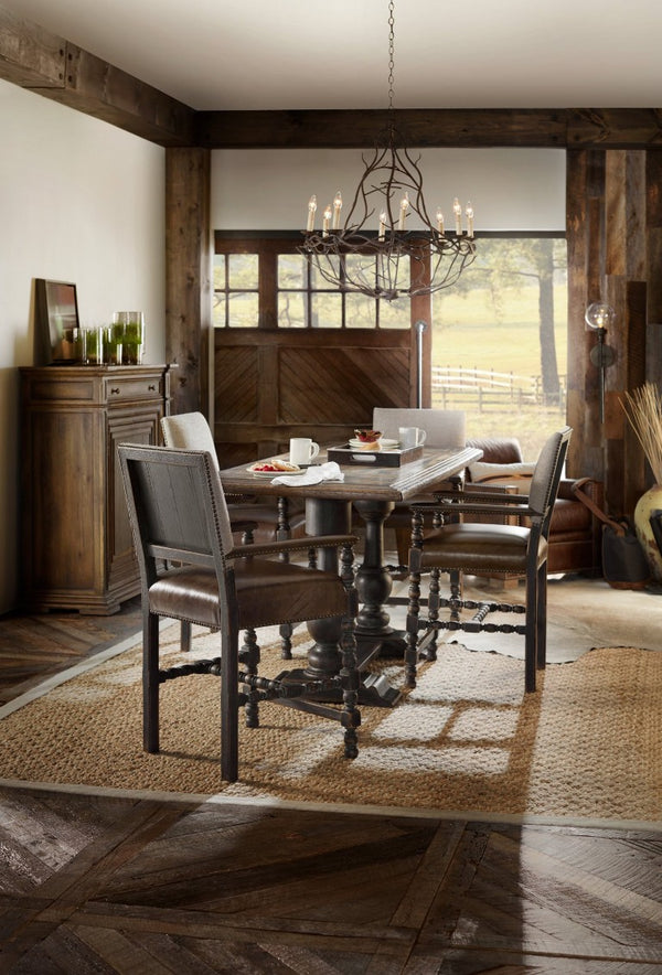 Hooker Furniture Balcones Rustic Friendship Table 60" With Removable Leaves, Adjustable Height, Two-Tone Distressed Charm 5960-75206-BRN