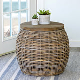 Park Hill Rattan Side Table with Wood Top EFT16008