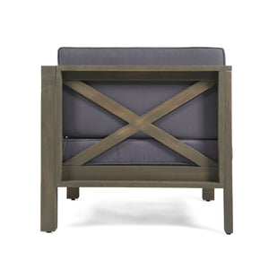 English Elm Brava Solid Acacia Cross-back Outdoor Armchair with Water-resistant Cushion Patio Seating 64491.00DGY-64492.00DGY