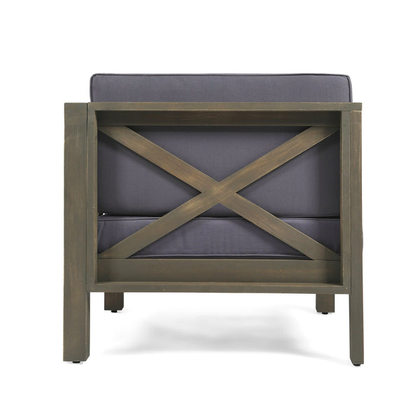 English Elm Brava Solid Acacia Cross-back Outdoor Armchair with Water-resistant Cushion Patio Seating 64491.00DGY-64492.00DGY