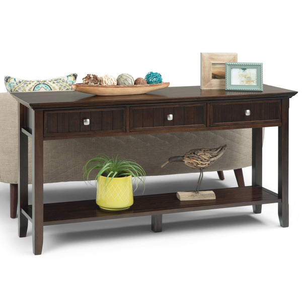 English Elm Acadian Console Sofa Table - Handcrafted Brunette Brown With Storage & Transitional Style Elegance B136P159403