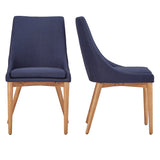 Homelegance By Top-Line Arnet Oak Barrel Back Linen Upholstered Dining Chairs (Set of 2) Blue Rubberwood