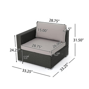 English Elm Christopher Knight Home® - SANTA SANTA ROSA Left Armchair in Grey Rattan with Aluminum Frame — Weatherproof, Modern Comfort Grey+Silver 65057.00ALUGRY