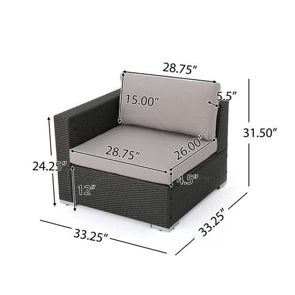 English Elm Christopher Knight Home® - SANTA SANTA ROSA Left Armchair in Grey Rattan with Aluminum Frame — Weatherproof, Modern Comfort Grey+Silver 65057.00ALUGRY