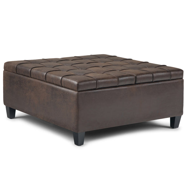 English Elm Harrison Coffee Table Storage Ottoman - Distressed Brown Vegan Leather, Multi-Functional & Stylish B136P159142