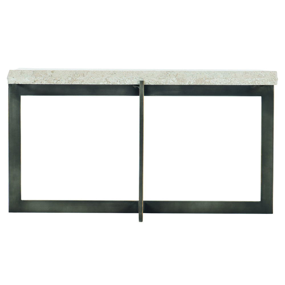 Bernhardt Bernhardt Sculptural Mid-Century Cocktail Table With White Travertine Top And Cross Steel Base Elegan Bronze 31.25"W x 23.25"D x 16.75"H 510010