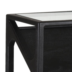 Porter Designs Porter Canberra Console Table - Solid Black Mango Wood With Glass Top, Stylish Modern Design Black Wood 05-108-10-9487