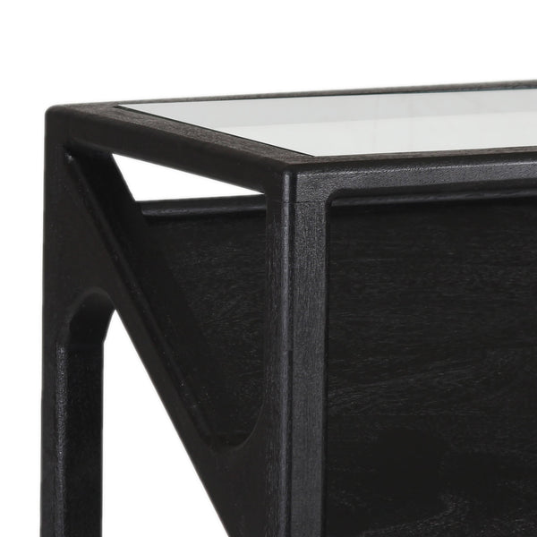 Porter Designs Porter Canberra Console Table - Solid Black Mango Wood With Glass Top, Stylish Modern Design Black Wood 05-108-10-9487