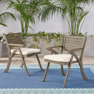 English Elm Helen Outdoor Acacia Hardwood Dining Chairs Curved Slat Back Patio Set of Two 54555.00GRY