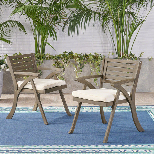 English Elm Helen Outdoor Acacia Hardwood Dining Chairs Curved Slat Back Patio Set of Two 54555.00GRY