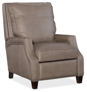 Hooker Furniture Caleigh Taupe Leather Recliner With Nailhead Trim, Modified Wingback, Solid Wood Legs, Manual Recline RC143-094