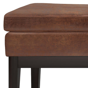 English Elm Carlson Ottoman Bench - Stylish Distressed Saddle Brown Faux Leather For Mid-Century Modern Spaces B136P159234