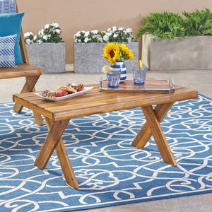 English Elm Eaglewood Solid Acacia Outdoor Coffee Table Handcrafted Cross Base Patio Lounge 62534.00