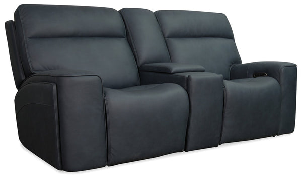 Hooker Furniture Riverton Dual Gliding Console Loveseat With Power Headrests, Lumbar, Hidden Storage & Cupholders SS708-PHLG2C-048