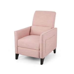 English Elm Pushback Recliner Accent Chair Solid Birch Frame Rivet Detail Mid-century Living Room Seat Blush 65532.00LBLSH