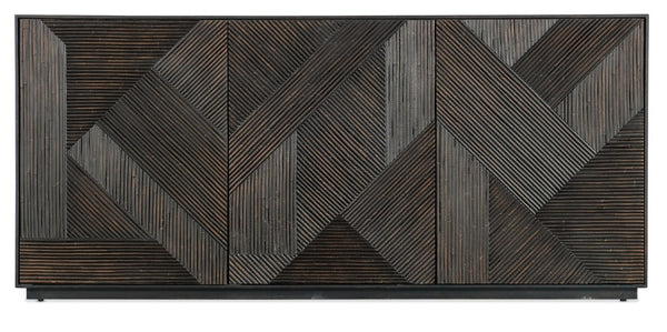 Hooker Furniture Retreat Coastal Entertainment Credenza With Carved Wave Fronts, Soft-Close Doors, Vented Av Hub Dark Wood 6950-55572-99