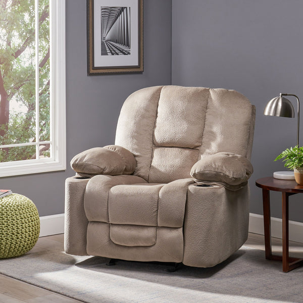 English Elm Christopher Knight Home® - Luxurious Manual Recliner Chair with Skin-Friendly Fabric, Dual Cup Holders, Ergonomic Padded Comfort Coffee 57578.00LAT