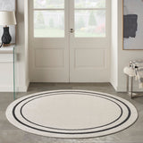 Nourison Essentials NRE02 Machine Made Power-loomed Narrow Border Indoor/Outdoor Contemporary Outdoor Rug Ivory,Black, Ivory Black 100% Polypropylene 99446148247