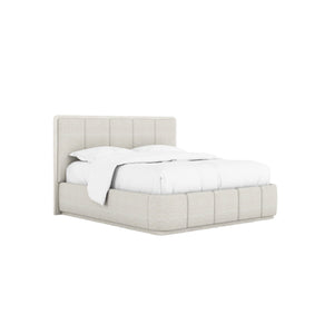 A.R.T. Furniture Ashlar Upholstered Wall Panel Bed With Floating Drawer And Dimmer Light In Coastal Modern Style White, Beige Parawood Solids,Birch Veneers,Foam,Fabric 333126-2250
