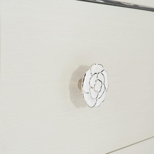 Bernhardt Bernhardt Silhouette Nightstand Eggshell Finish — Hollywood Regency Glam, Polished Steel & Soft-Close Drawers 307233