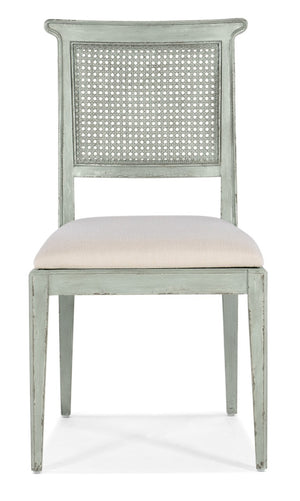 Hooker Furniture Charleston Colonial-Style Upholstered Side Chair With Woven Cane Back, Distressed Magnolia Finish And Comfort Seat Light Blue 6750-75410-40