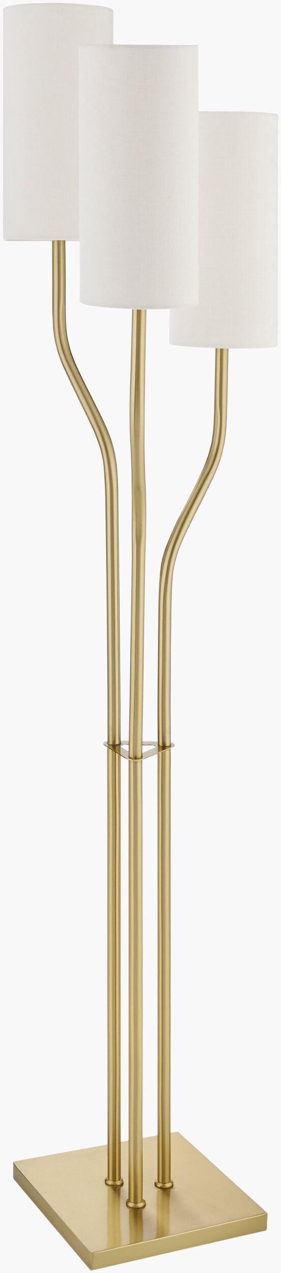 Surya Dudley 68" Arts & Crafts Accent Floor Lamp - Elegant Iron Body With Linen Shade For Warm Ambiance Body, Metallic ,Brass,Base, Metallic ,Brass,Shade, White,Cord, Translucent Iron,Iron,Linen,Polyester Dly-001