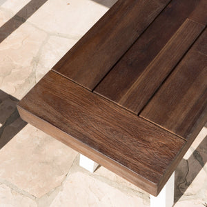 English Elm Dark Acacia Slatted Dining Bench Handcrafted with Iron Frame for Farmhouse Spaces 54562.00MP1SBRN